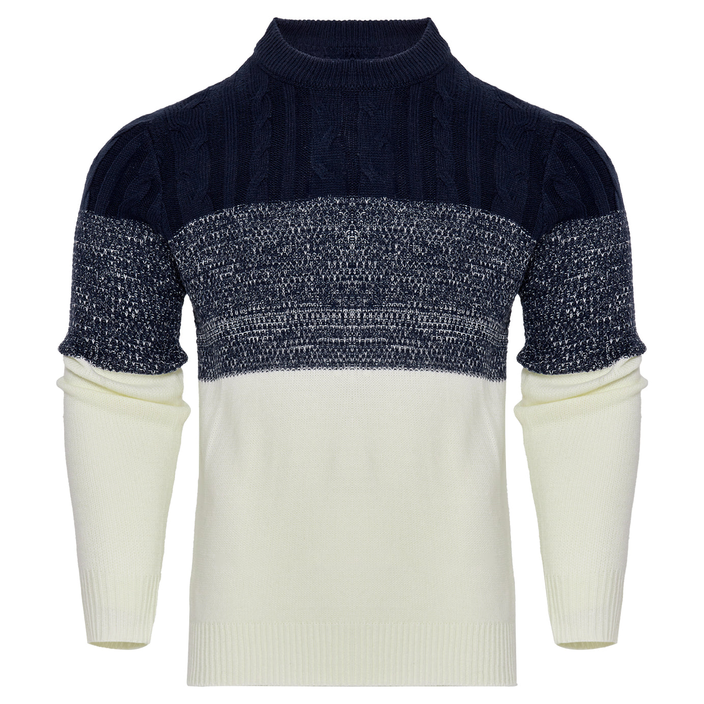 Men's Casual Color Block Long Sleeve Cable Knit Pullover Sweater