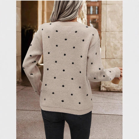Fashion Polka Dot Print Pullover Sweater Casual Long-sleeved Knitted Tops Women's Clothing