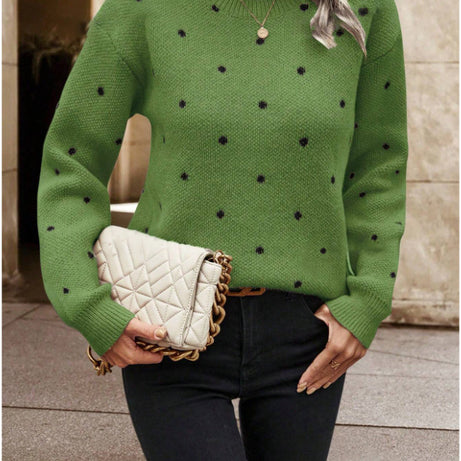 Fashion Polka Dot Print Pullover Sweater Casual Long-sleeved Knitted Tops Women's Clothing