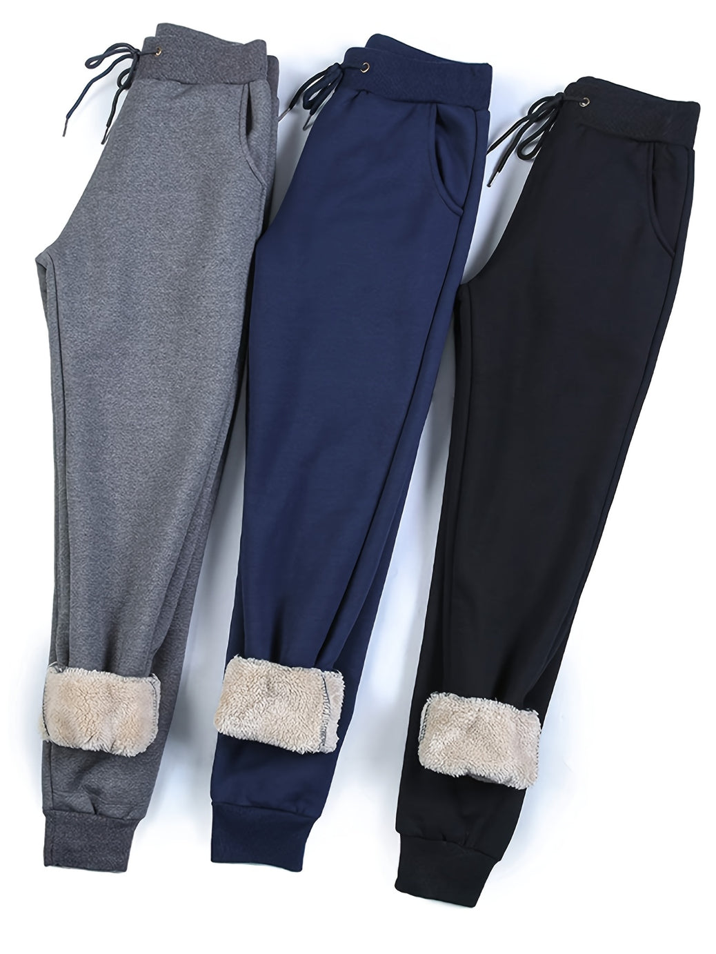 Women's Fleece Sweatpants Jogger Fleece Pants With Drawstring Waist, Boyfriend Style, Long, Solid Color, Slightly Stretchy Fabric