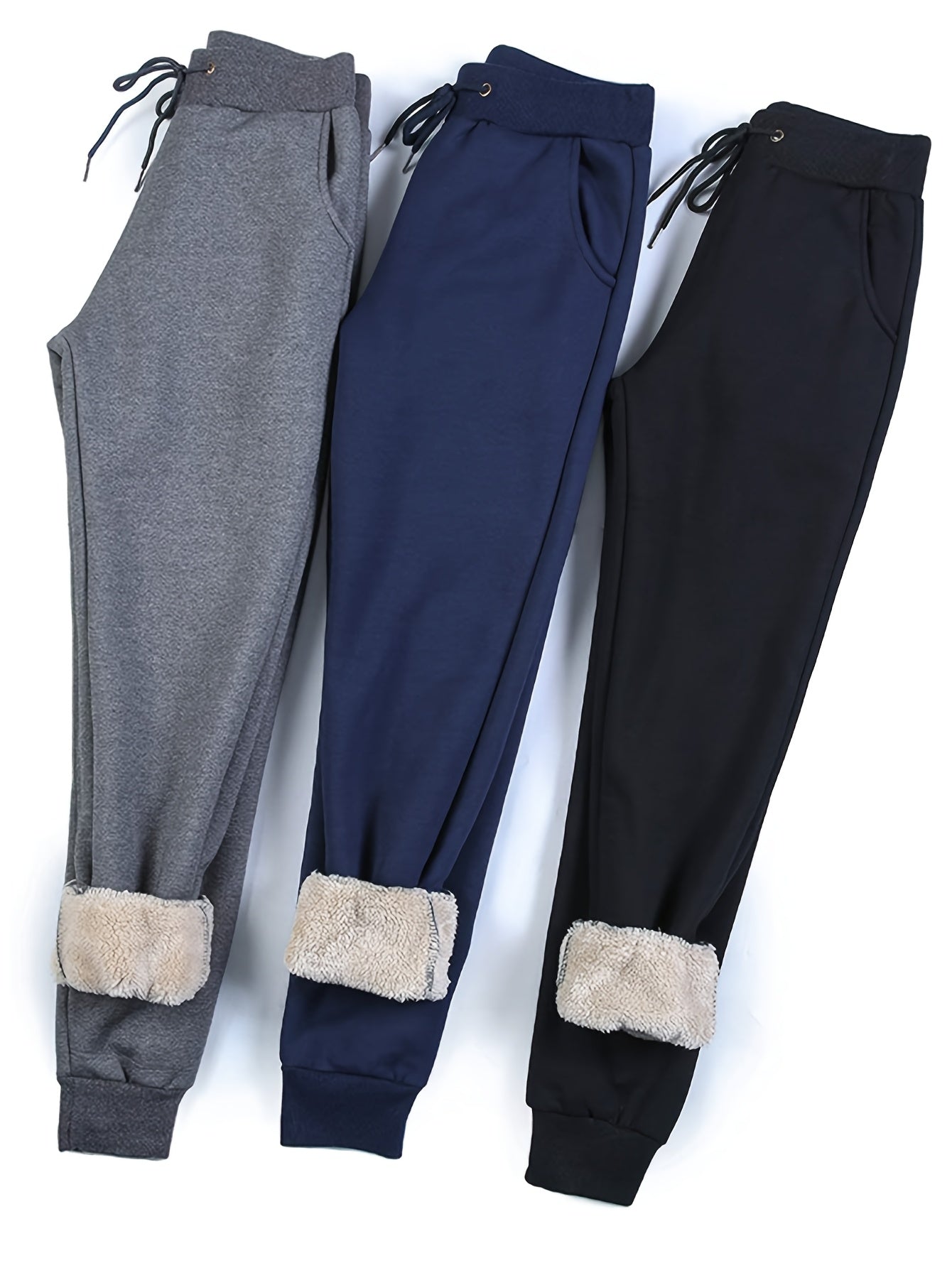 Women's Fleece Sweatpants Jogger Fleece Pants With Drawstring Waist, Boyfriend Style, Long, Solid Color, Slightly Stretchy Fabric