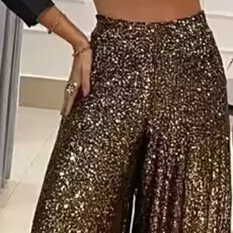 Women's Sequin Palazzo Pants Glitter Casual Loose Wide Leg Long Trouser
