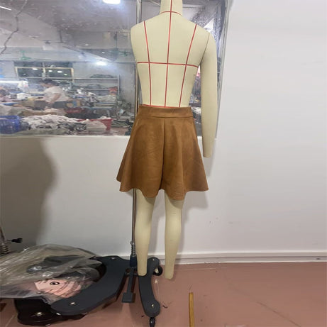 Women's Suede-Look A-Line Mini Skirt, High Waist Beltless Flared Skirt For Casual Spring And Fall Wear