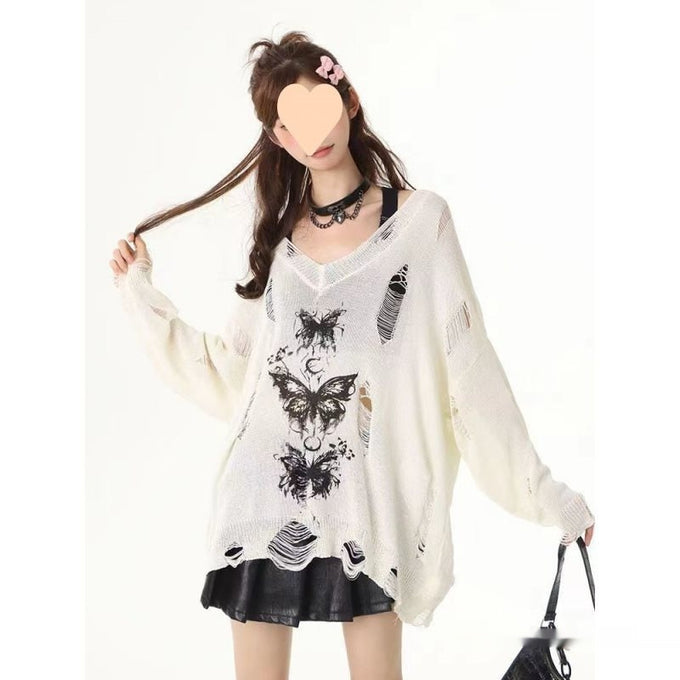 Graffiti Butterfly Hollow-Out Versatile Top For Women