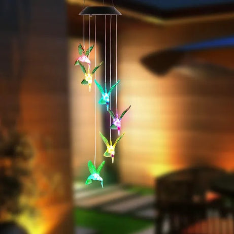 LED Solar Hummingbird Wind Chime Solar String Lights 6 LEDs Color