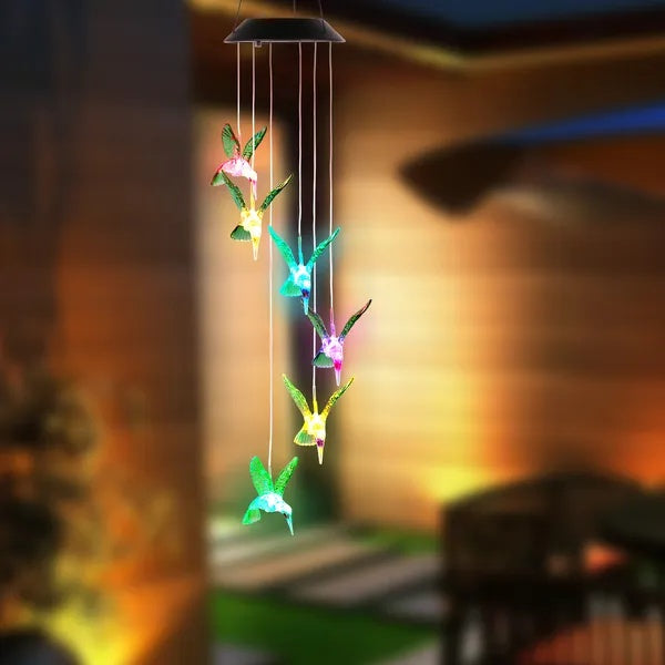 LED Solar Hummingbird Wind Chime Solar String Lights 6 LEDs Color