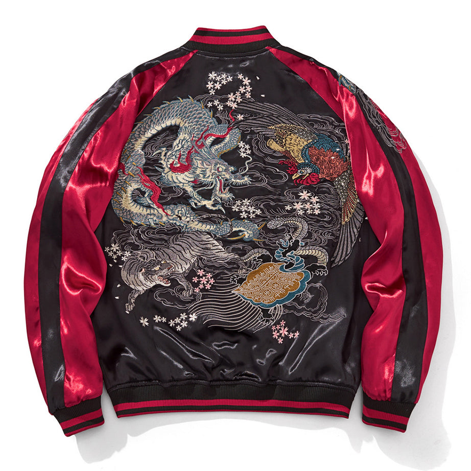 Mens Loose Fit Polyester Embroidered Chinese Style Jacket