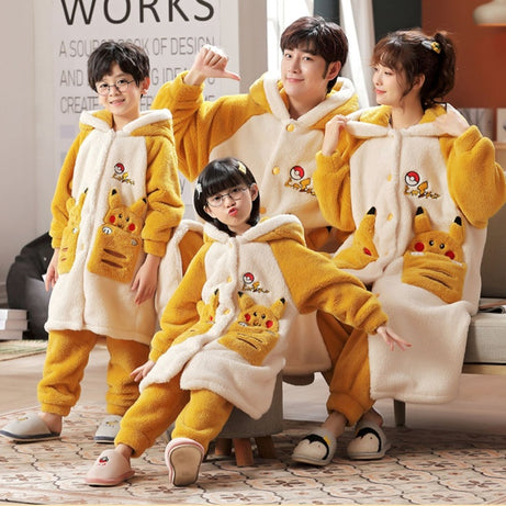 Autumn And Winter Parent-child Coral Velvet Pajamas Family Of Three Children Large Size Thickened Robe Nightgown