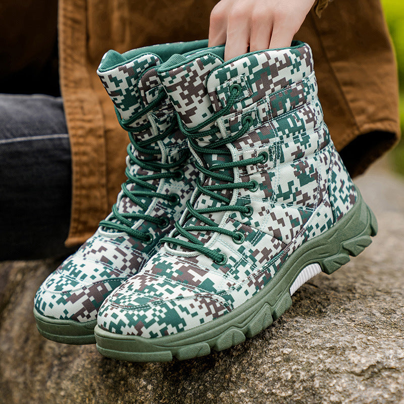 Fleece Lined Warm Plus Size Camouflage Hiking Boots With Thick Solesperfect For Outdoor And Snowy Conditions