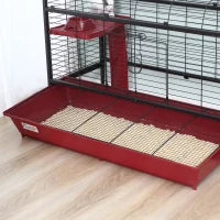 PawHut 41L Small Animal Cage, Pet Play House For Rabbit Hutch Ferret With Feeder, Rolling Wheels, Platform, Ramp