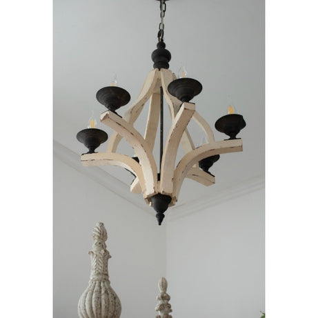 6 - Light Wood Chandelier With Adjustable Chain For Kitchen, Dining Hall Entrance, Bulb Not Included