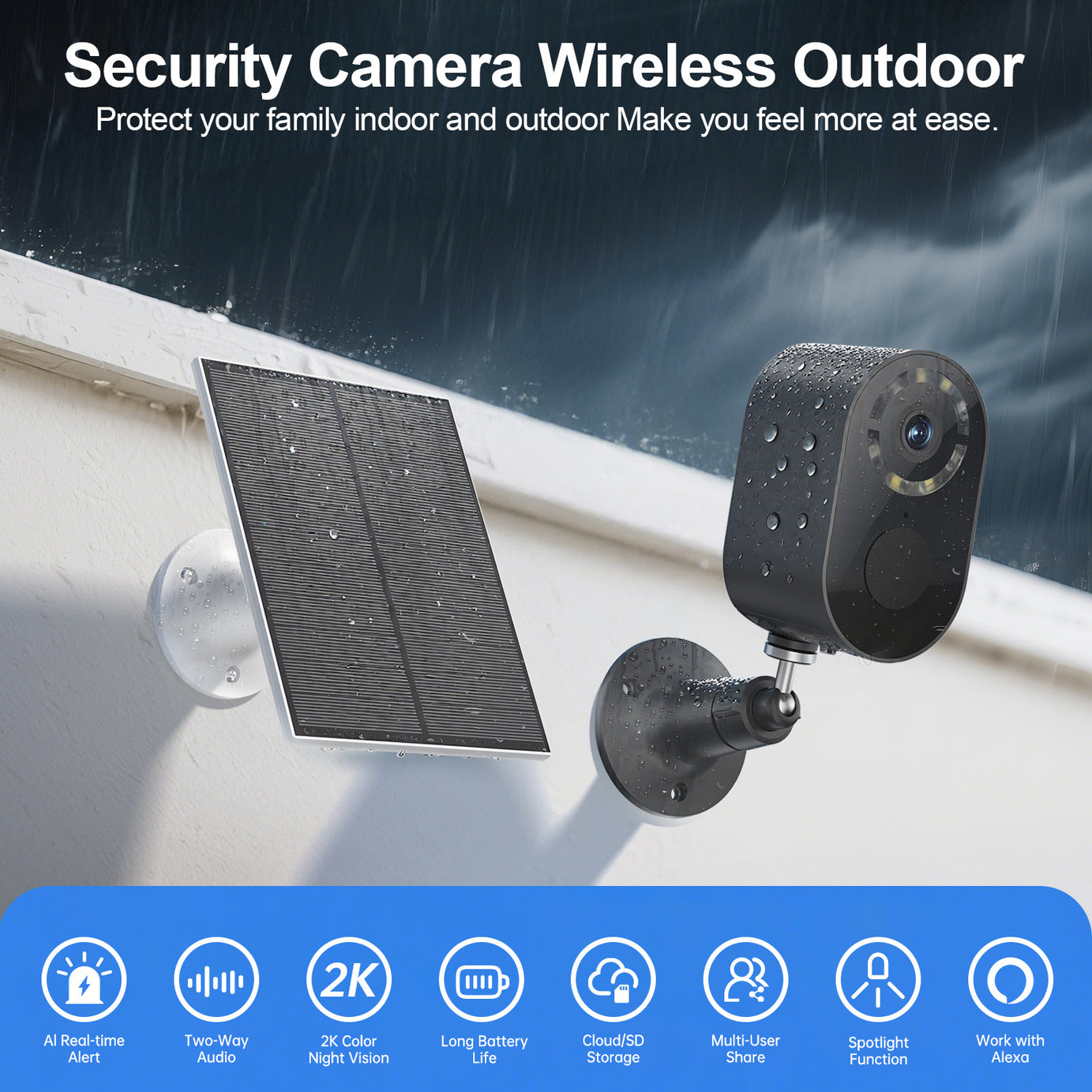 3MP Low Power Wireless Solar Panel IP Camera PIR WiFi Rechargeable Battery Security Outdoor Camera