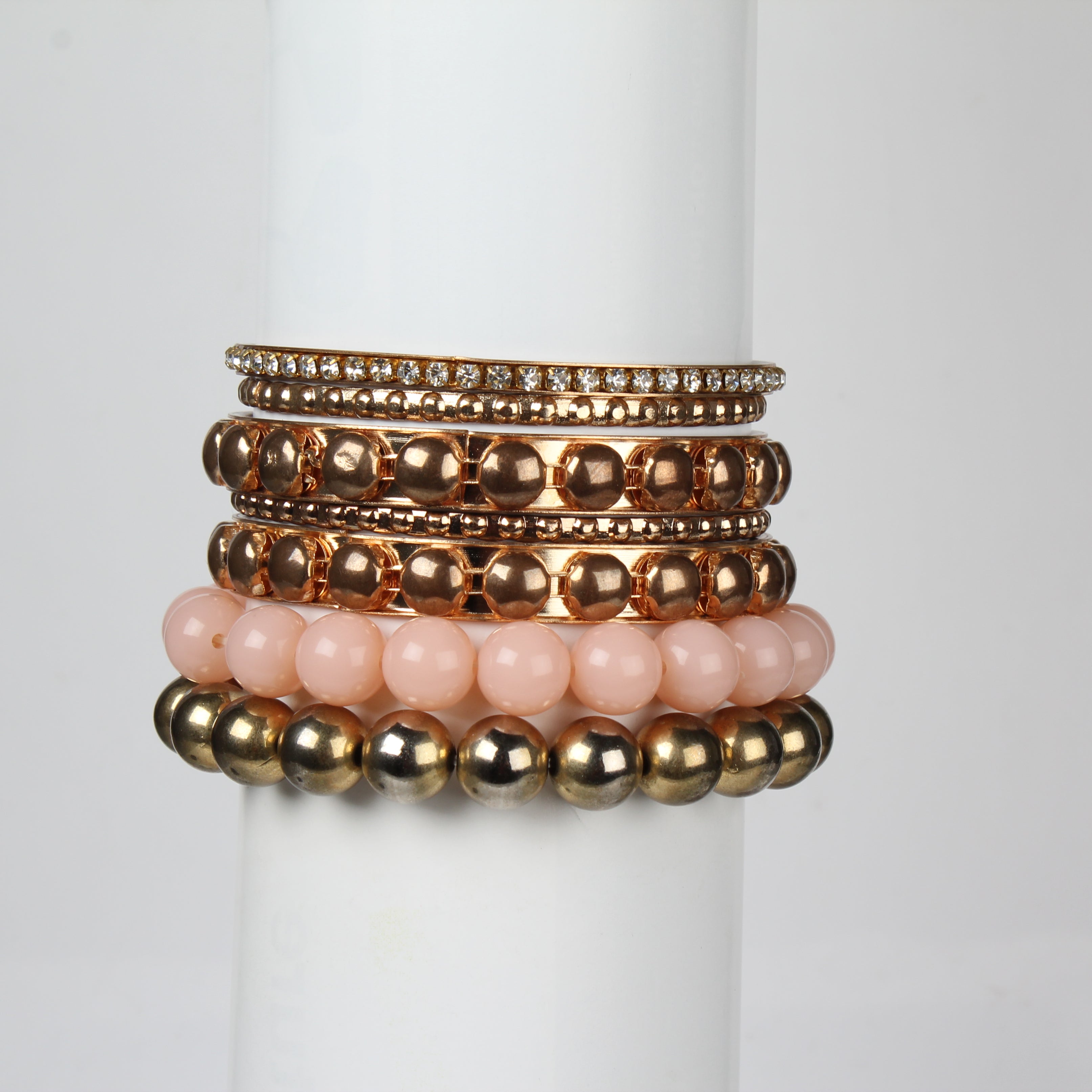7-Piece Retro Burnished Gold Inlaid Rhinestones Bangle Bracelet Set