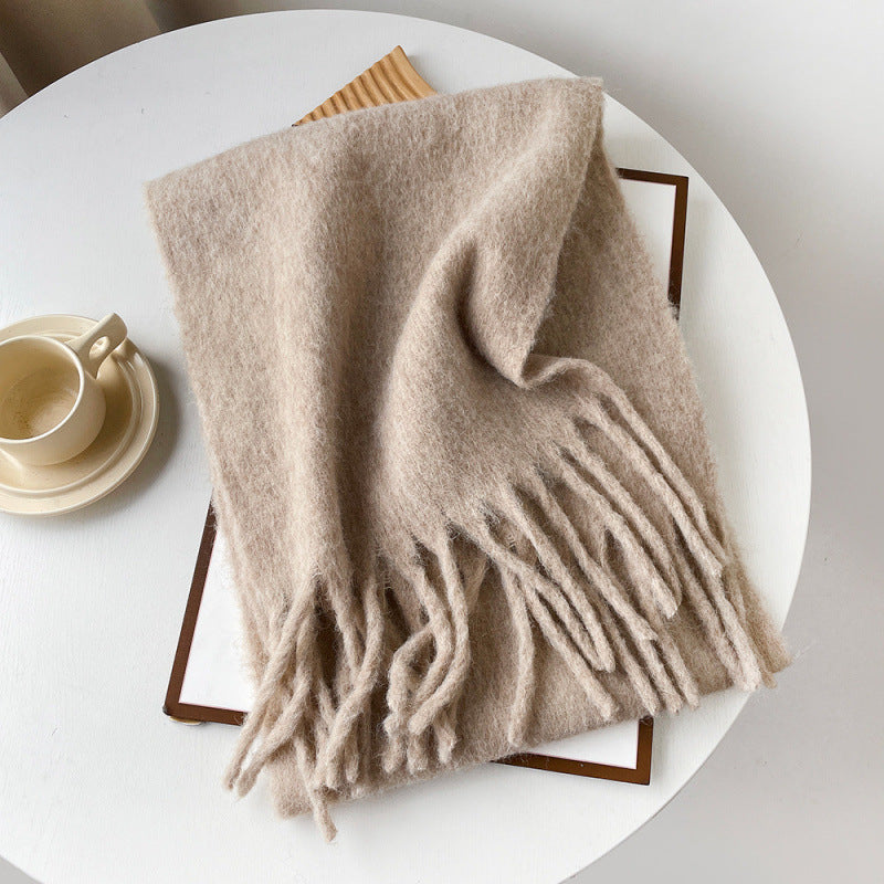 Mellard Merino Wool Korean-Style Relaxed-Feel Solid-Color Brushed Warm Scarf For Women