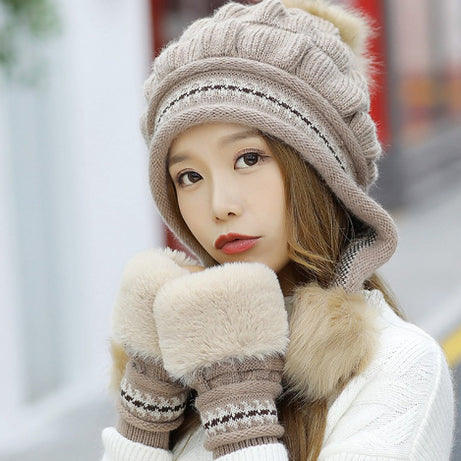 Cozy Knit Fleece-Feel Beanie With Ear Flaps & Pompom Warm Winter Hat For Women Perfect For Skiing & Outdoor Activities
