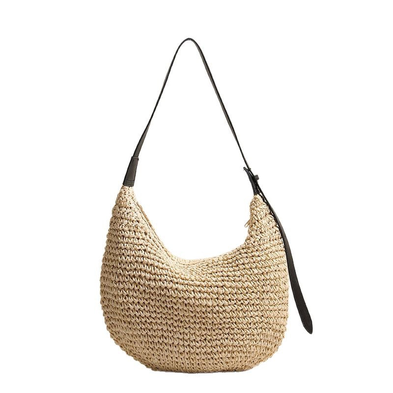 Fashionable Irregular One-Shoulder Straw Beach Bag