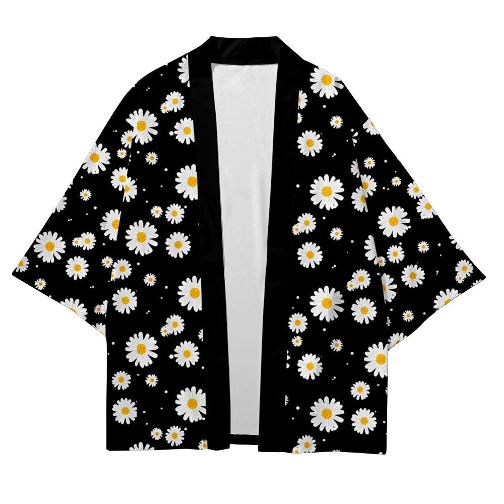Daisy Print Sleeve Shirt Robe Cardigan Loose Large Size