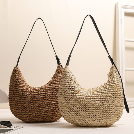 Fashionable Irregular One-Shoulder Straw Beach Bag