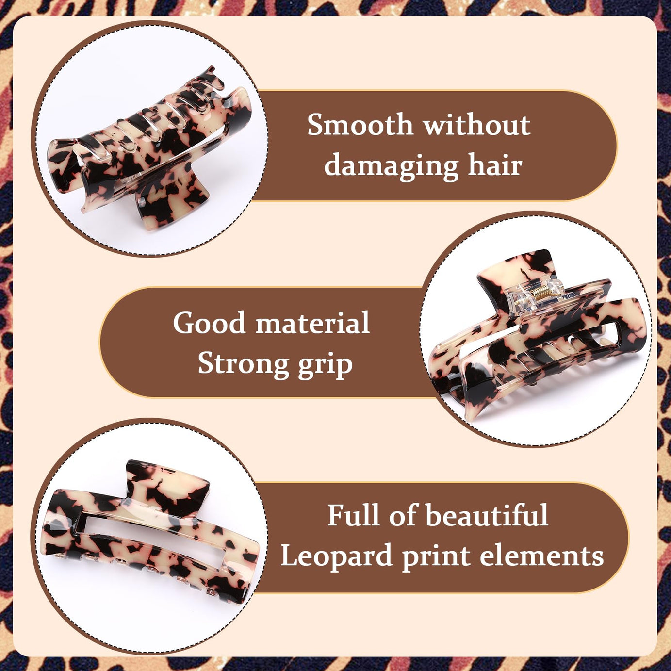 4Pcs Tortoise Hair Claw Clips, Acetate Hair Claw Clip Acrylic French Hair Banana Barrettes Jaw Clips, Stylish Hair Accessories For Women 3.15 Inch Fashion Strong Hold For Thick Thin Hair,442-9838-G14