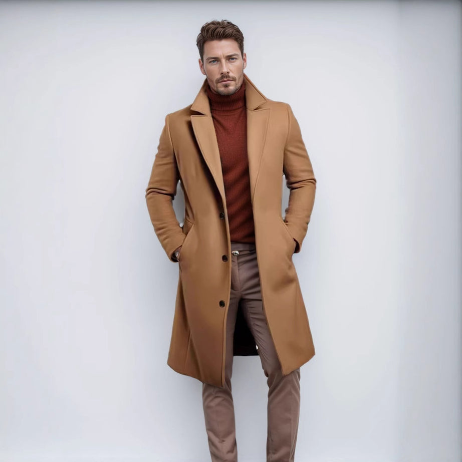 Men's Mid-length Solid Color Autumn And Winter Wool Warm Coat