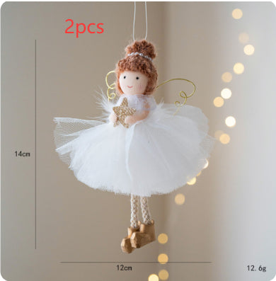Christmas White Tulle Skirt Golden Wings Angel Girl Pendant
