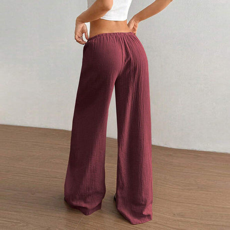 Plus Size Women's Solid Color High-Waisted Wide Leg Pants Drawstring Waist Casual Trousers For Spring And Autumn
