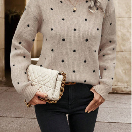 Fashion Polka Dot Print Pullover Sweater Casual Long-sleeved Knitted Tops Women's Clothing