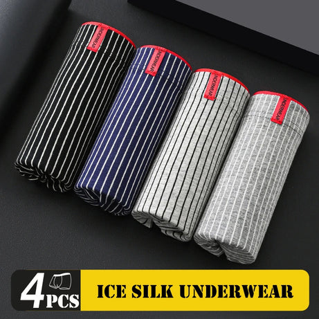 4pcs Boxer Shorts Men's Ice Silk Underwear Male Underpants Breathable Sexy Thin Panties U Convex Lingerie Wholesale Lots L-6XL