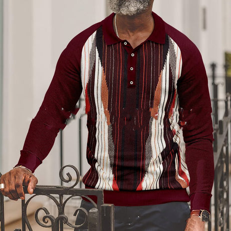 Button Long Sleeve Digital 3D Stripe Color Printing