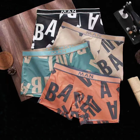 4pcs Boxer Shorts Men's Ice Silk Underwear Male Underpants Breathable Sexy Thin Panties U Convex Lingerie Wholesale Lots L-6XL