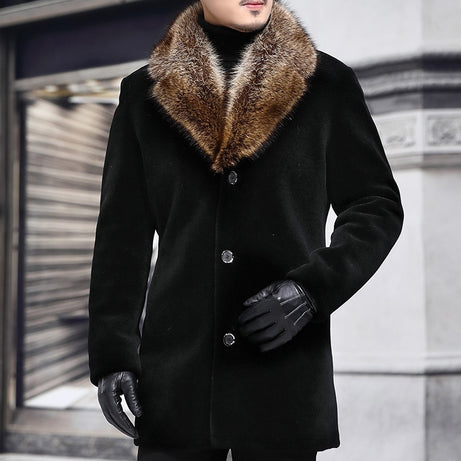 Mens Coat With A Contrasting Fur-trimmed Wool Collar