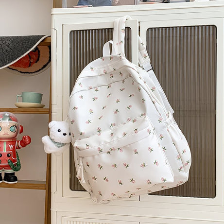 Japanese-style Floral Print Soft-girl Backpack For Girls