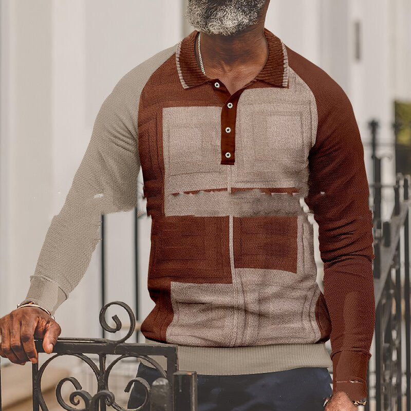 Button Long Sleeve Digital 3D Stripe Color Printing