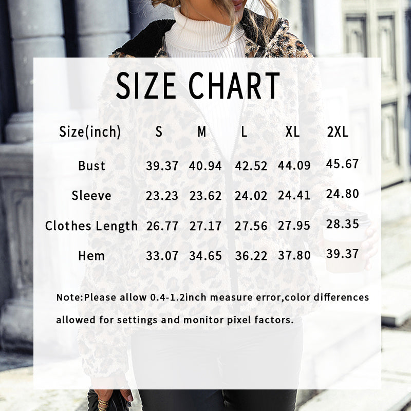 Women's Fuzzy Leopard Jacket, Hooded Plush Zip Up Coat For Fall Winter