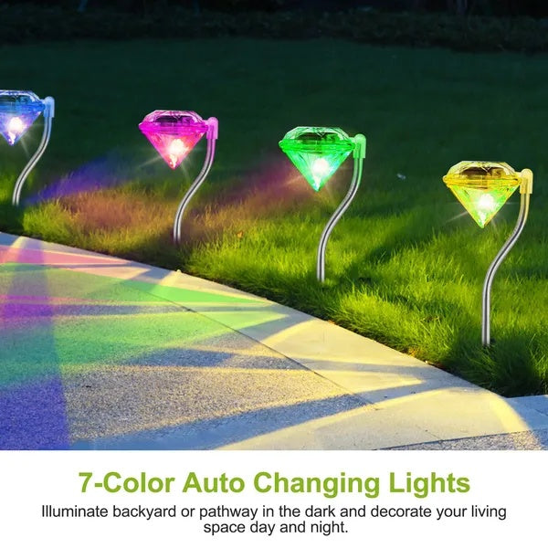 4Pcs Solar Garden Light Outdoor Diamond LED Light IP65 Waterproof
