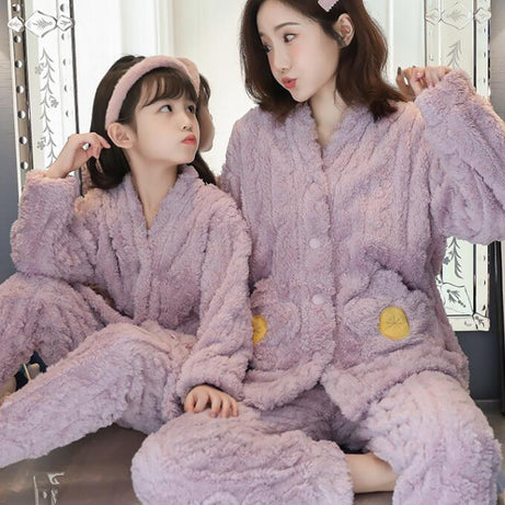 Girls Pajamas Coral Velvet Thickened Parent-child Mother And Daughter Clothes Set