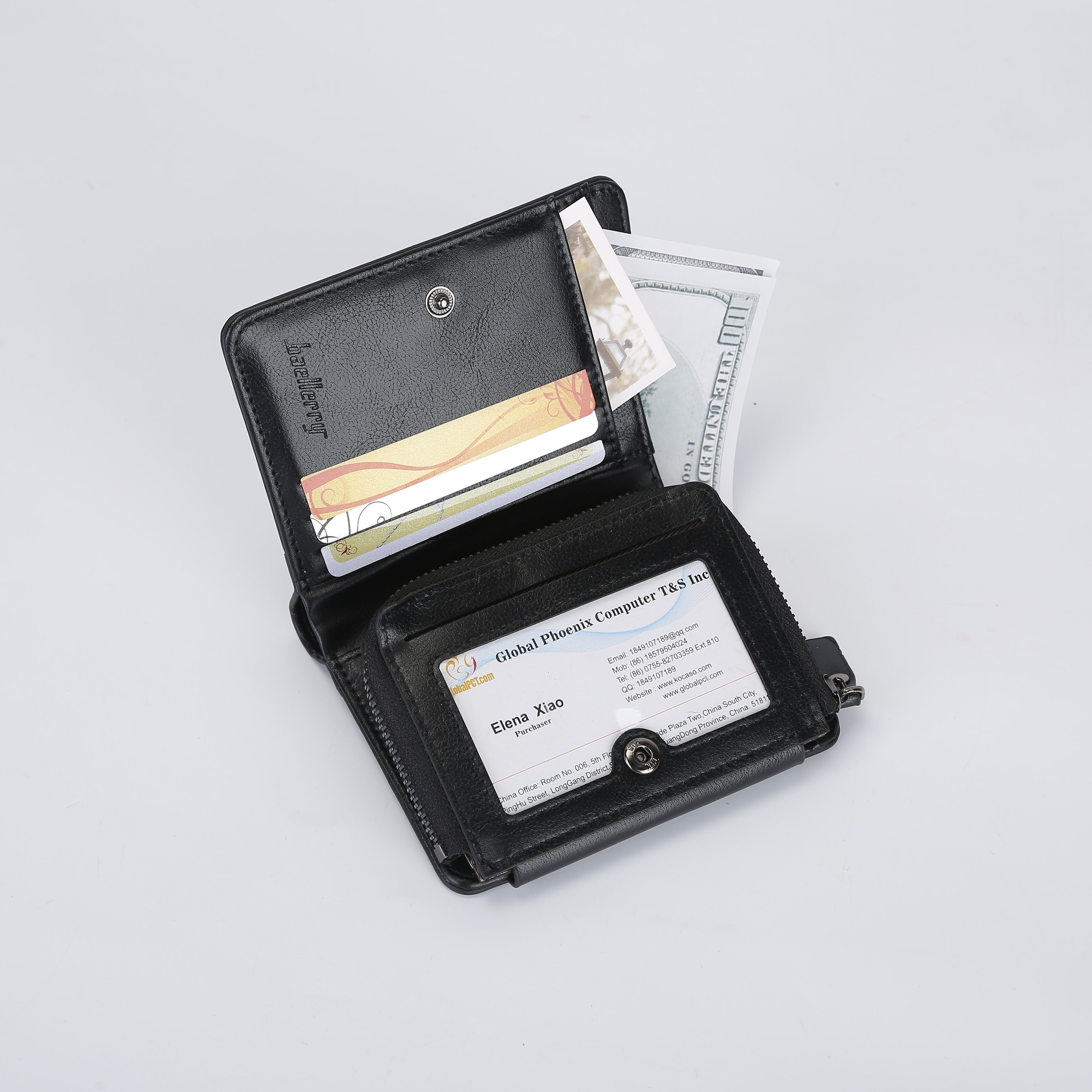 1Pc Men Leather Wallet ID Card Holder Purse Trifold Clutch Money Zipper With ID Window 14 Credit Card 1 ID Card