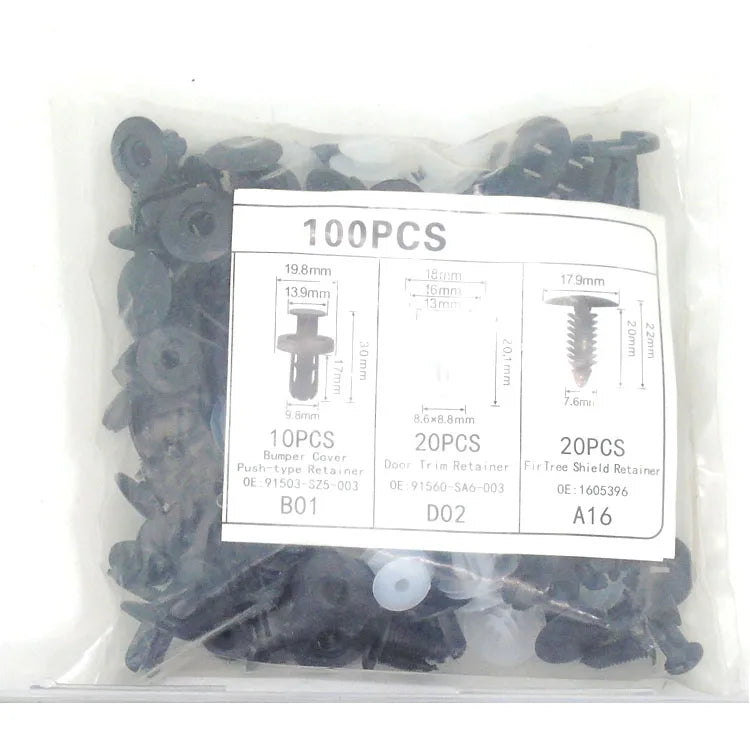 100Pcs Auto Fastener Clip Mixed Car Body Push Retainer Pin Rivet Bumper Door Trim Panel Fastener Kit Car Clips Box or Bag Packag