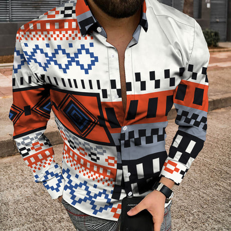 Men Long Sleeve Jacket With 3D Patchwork Print