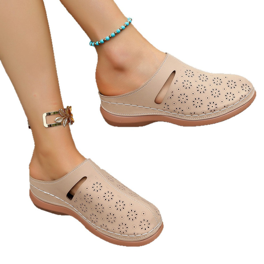 Hollow-out Thick-soled Vintage-style Women's Slippers