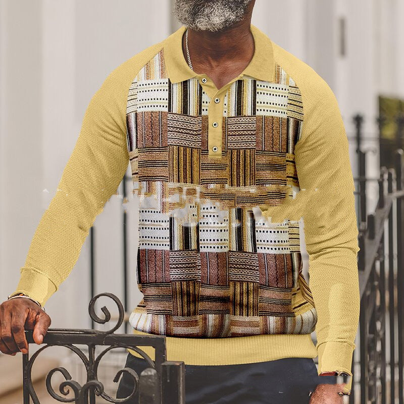 Button Long Sleeve Digital 3D Stripe Color Printing