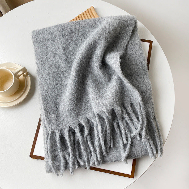 Mellard Merino Wool Korean-Style Relaxed-Feel Solid-Color Brushed Warm Scarf For Women