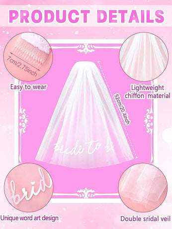 Bride To Be Embroidered Veil Bachelorette Party BachParty Accessory Bride To Be Headband White Bridal Veil Headpiece For Bridal Shower Engagement Party Wedding Bridesmaid Gift Clearance
