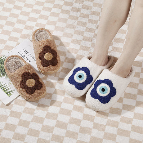 Cozy Home Flower-Eye Warm Winter Cotton Slippers