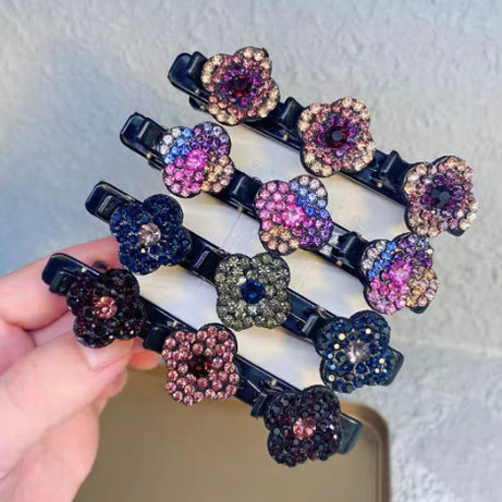Sparkling Crystal Stone Braided Hair Clips, Four-Leaf Clover Chopped Hairpin Duckbill Clip, Braided Hair Clip With Rhinestones For Women/Girls