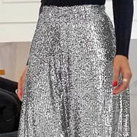 Women's Sequin Palazzo Pants Glitter Casual Loose Wide Leg Long Trouser