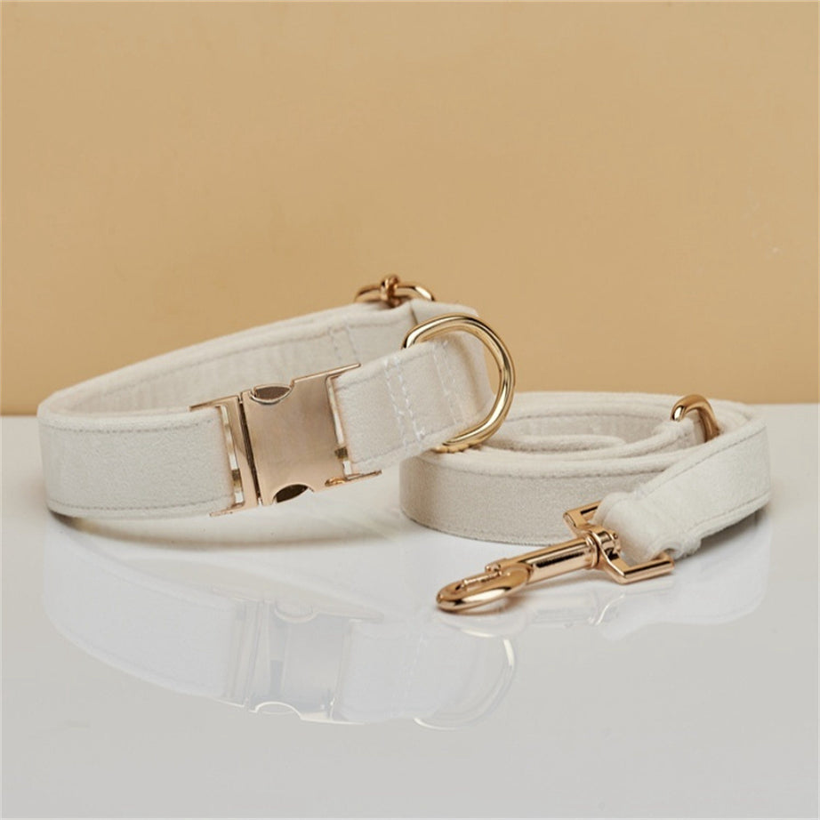 Multiple Colour Velvet Personalise Dog Collar Leash Set With Bow