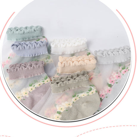 Women's Thin Spun Glass Lace Crystal Boat Socks