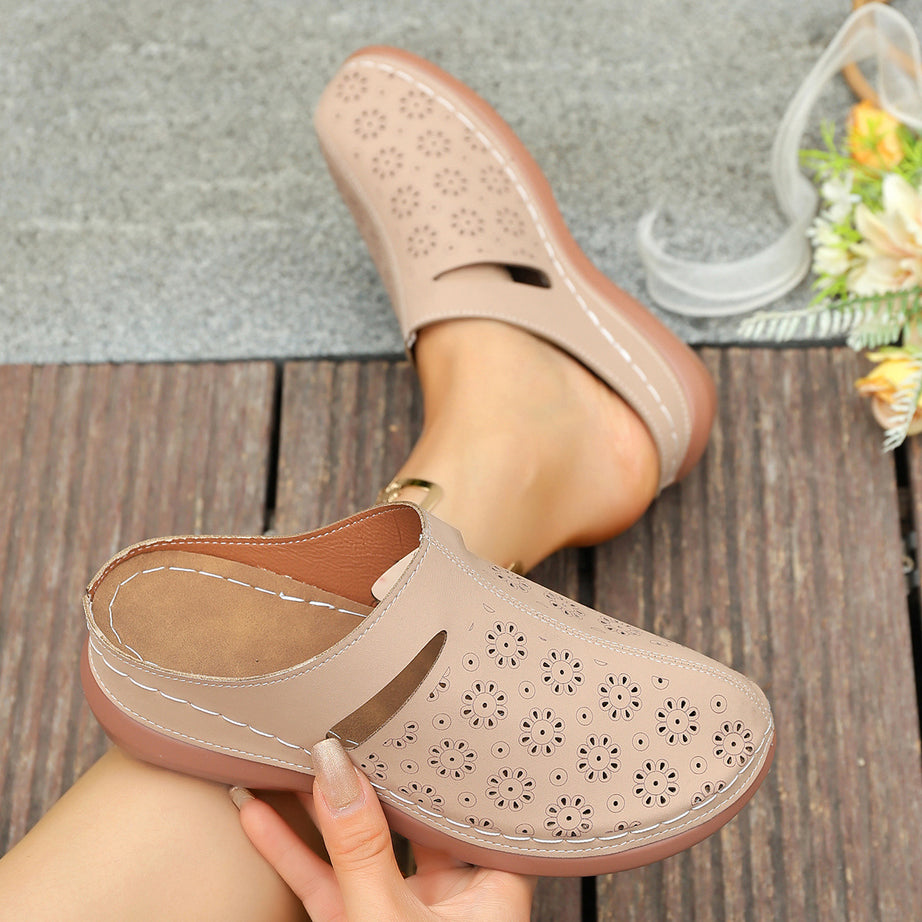 Hollow-out Thick-soled Vintage-style Women's Slippers