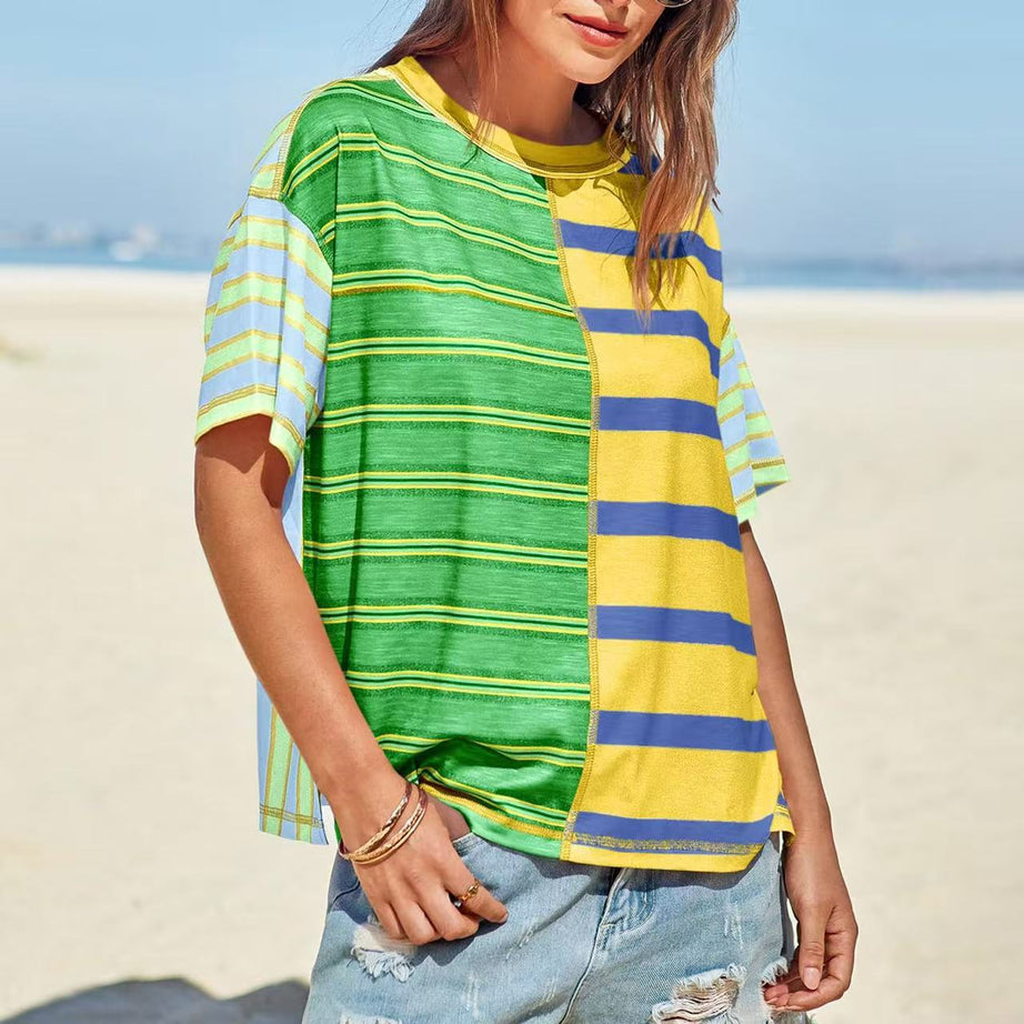 Women's Striped Casual Loose-fitting Short-sleeve Shirt